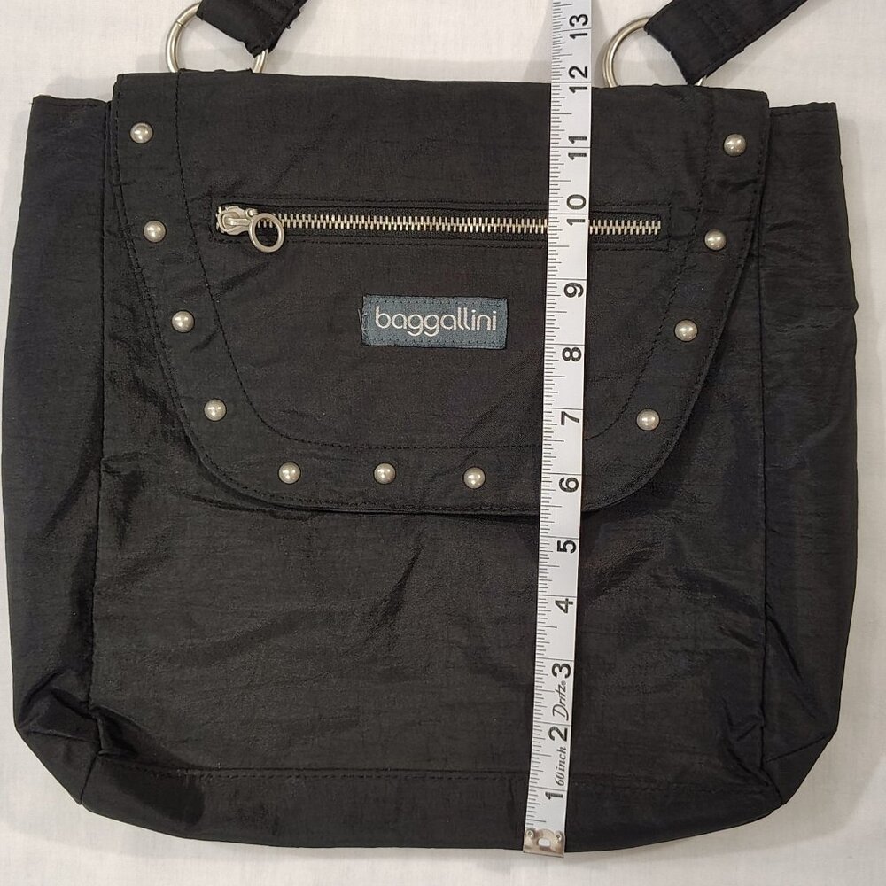 BAGGALLINI Studded Shoulder Tote Handbag Black Nylon Purse Light Weight Pockets - Picture 13 of 16